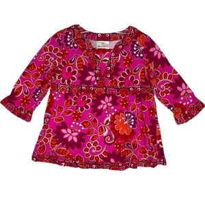 Hanna Andersson Shirt Girl 4 100 Pink Retro Floral Babydoll Ruffle Boho Bohemian